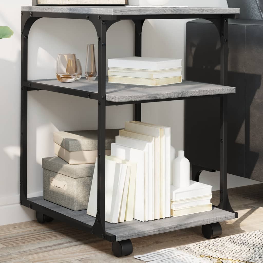 printer stand, 3 levels, Sonoma grey, 43x48x64 cm, artificial wood