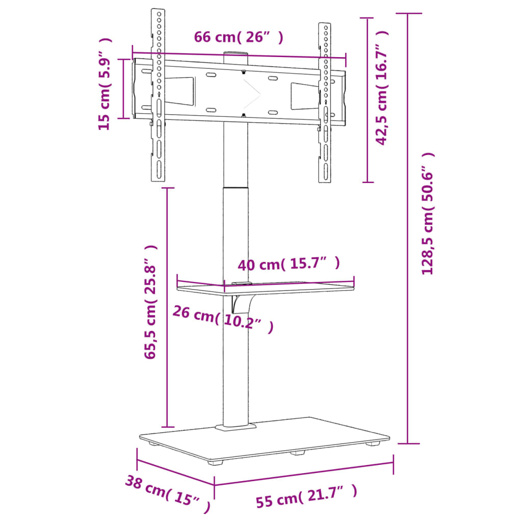 Corner TV stand with 2 shelves, 32-65 inches, black