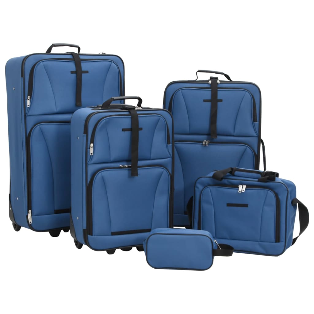 5-piece suitcase set, blue, fabric