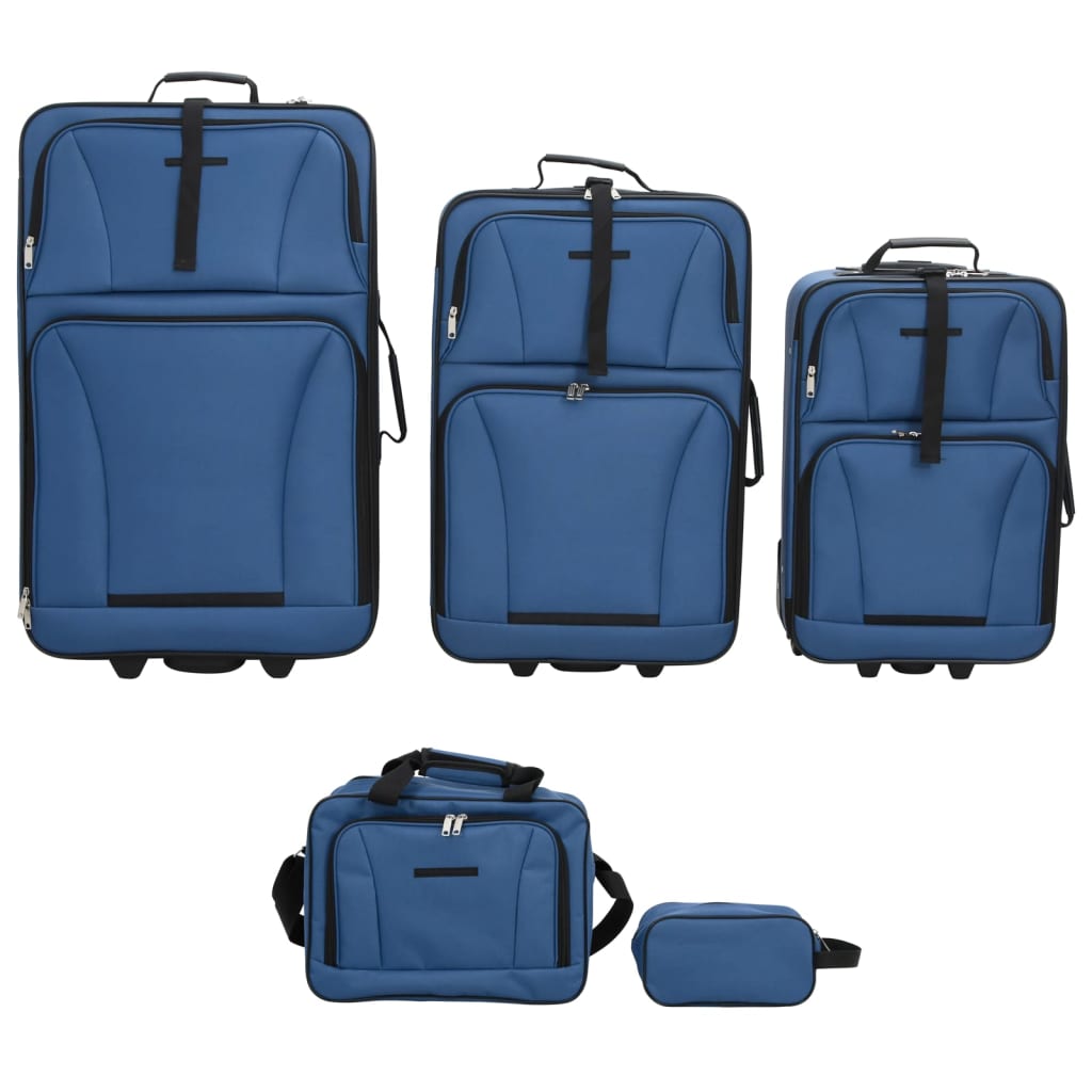 5-piece suitcase set, blue, fabric