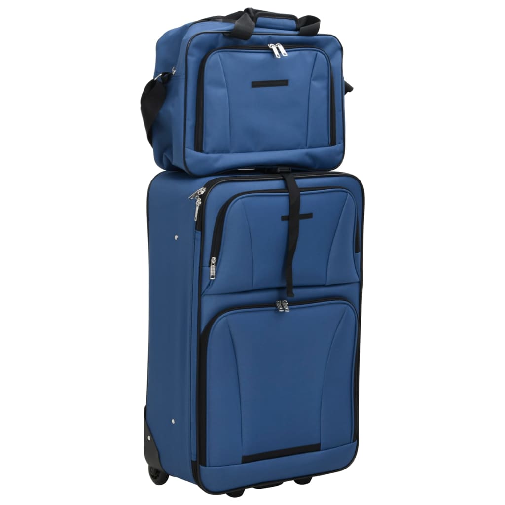 5-piece suitcase set, blue, fabric