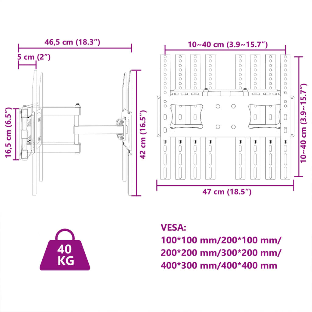 TV wall mount, 26-70 inches, max VESA 400x400 mm 40 kg