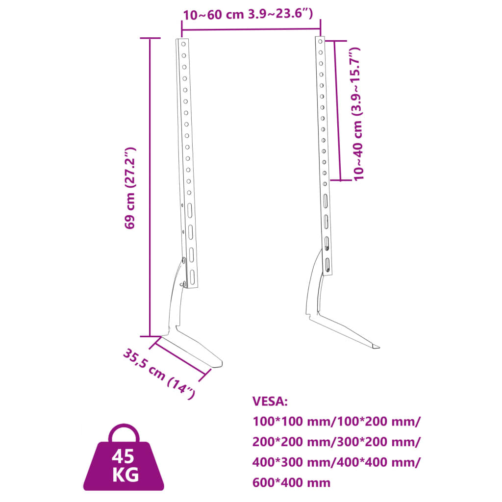 TV feet 2 pcs, 37-75 inches, max VESA 600x400 mm 45 kg