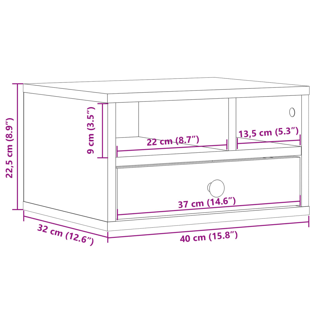 printer stand, black 40x32x22.5 cm artificial wood