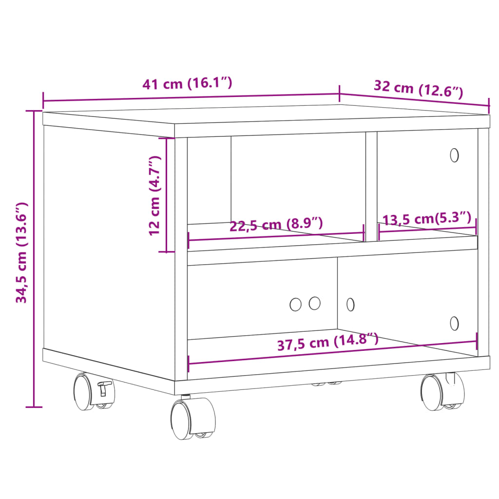 printer stand with wheels, black, 41x32x34.5 cm