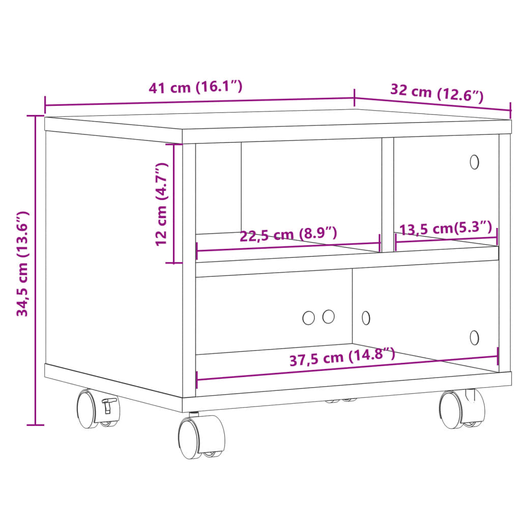 printer stand with wheels, concrete gray, 41x32x34.5 cm