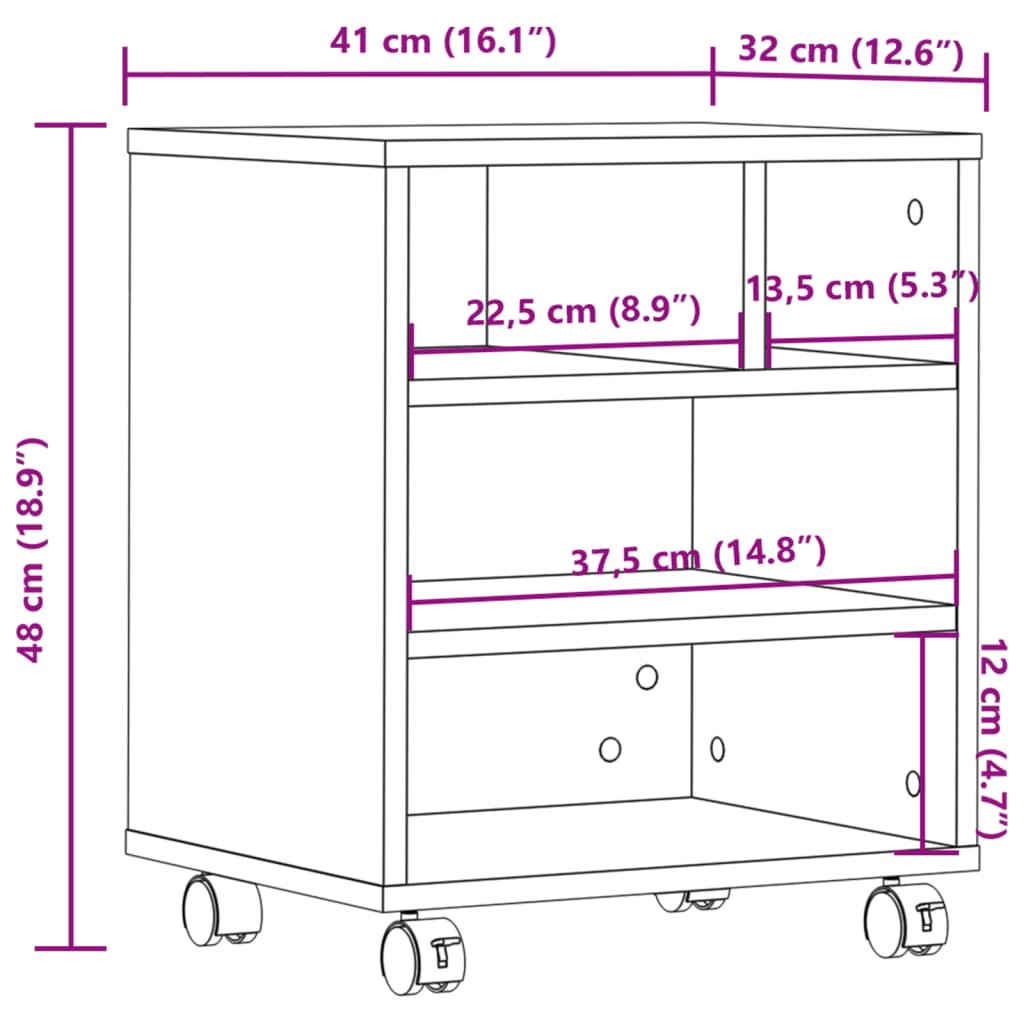 printer stand with wheels, concrete gray, 41 x 32 x 48 cm