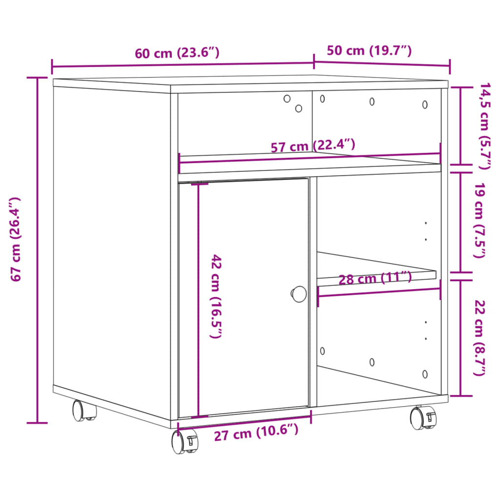 printer stand with wheels, white, 60x50x67 cm