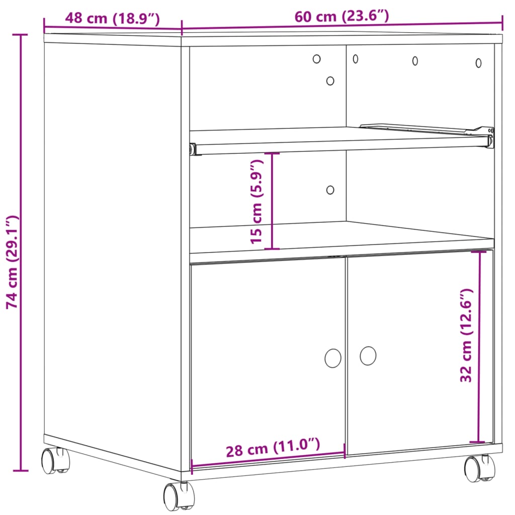 подставка для принтера на колесах, черная, 60x48x74 см