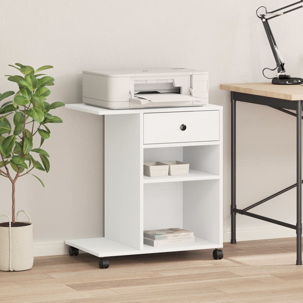 printer stand with wheels, white, 60x40x68.5 cm