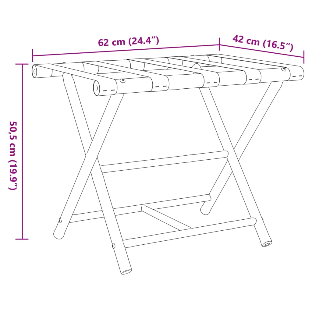 foldable luggage rack, 62 x 42 x 50.5 cm, bamboo