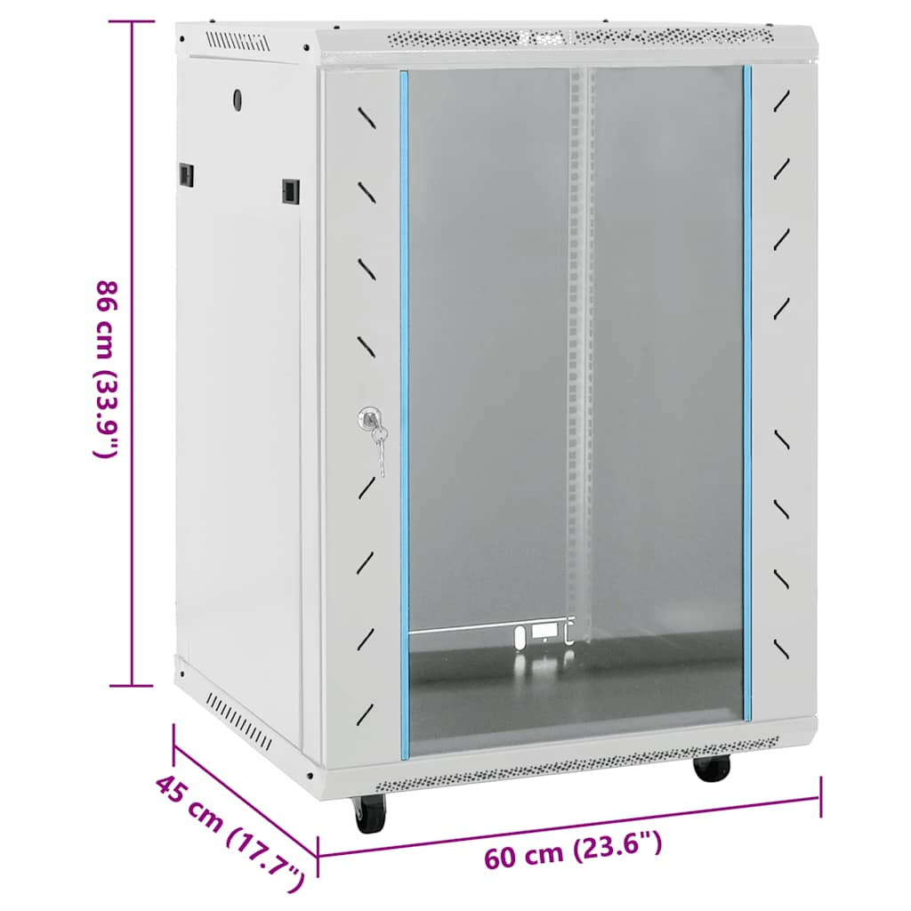 15U server cabinet with swivel legs, 19" IP20, 60x45x86 cm