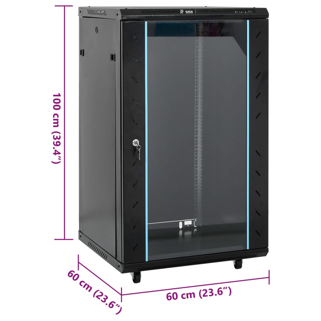 18U server cabinet with swivel legs, 19" IP20, 60x60x100 cm