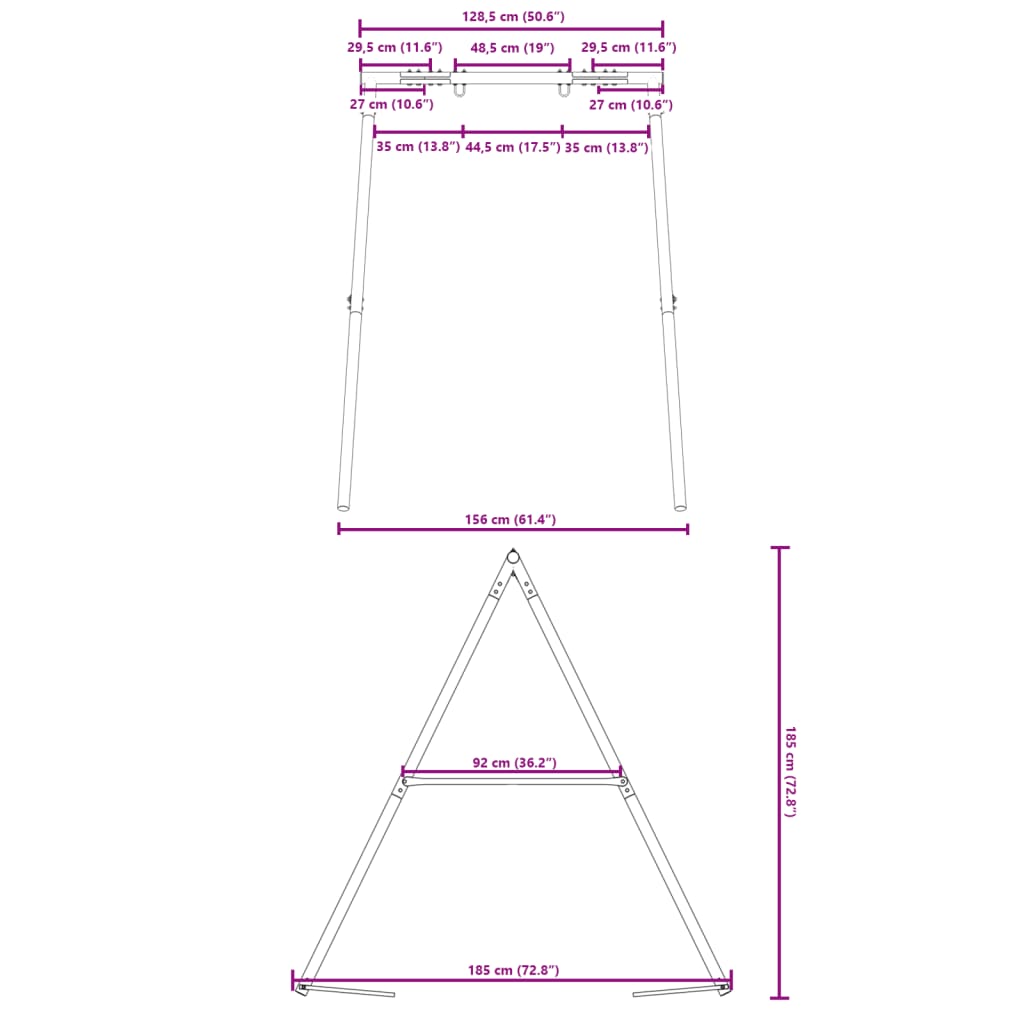 swing frame with 2 hanging hooks, blue, steel