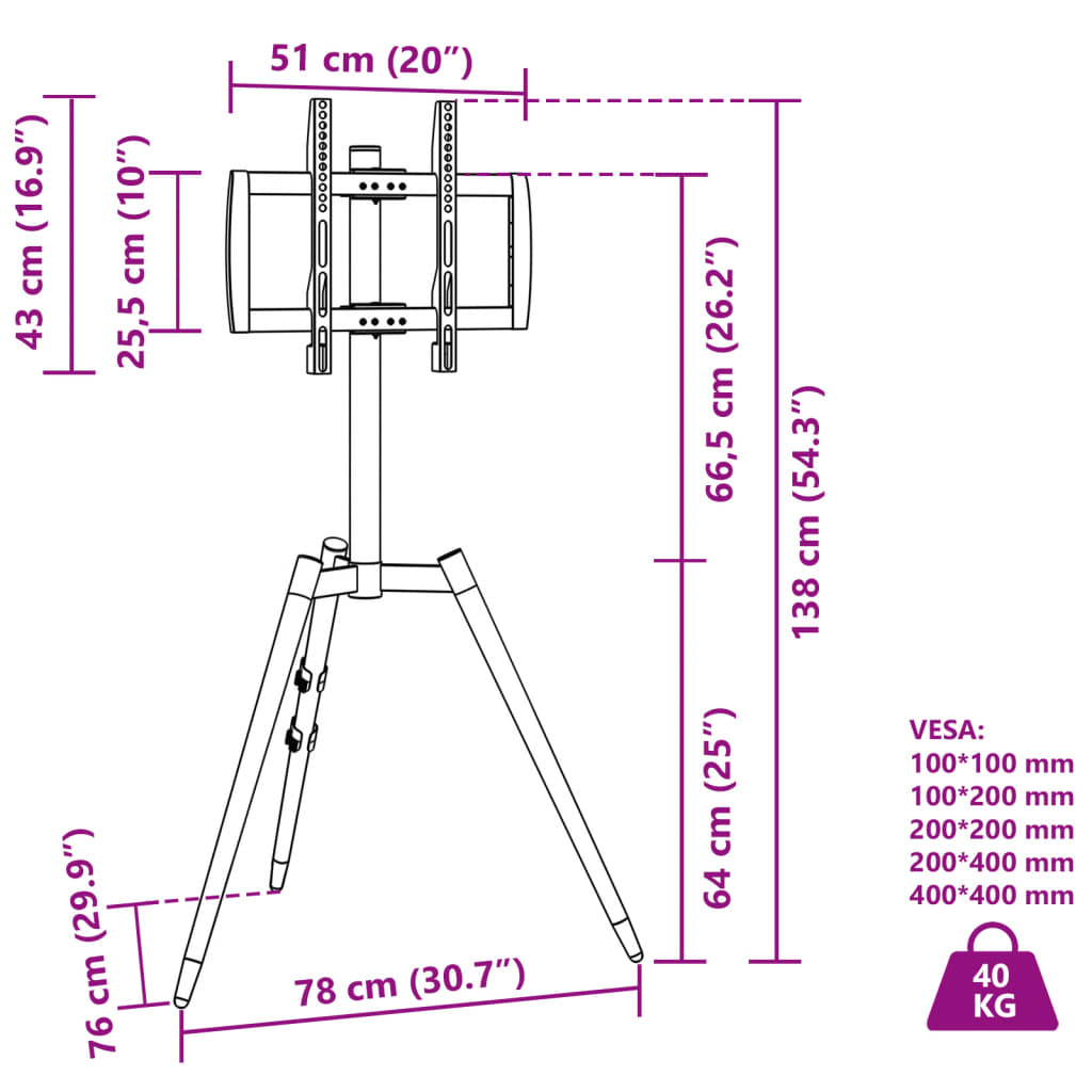 TV tripod, 37-65 inches, max VESA 400x400 mm 40 kg