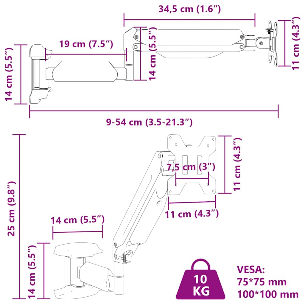 monitor wall mount for gas spring with Max 27-inch screen