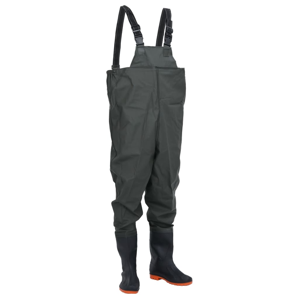 chest waders with boots, dark green, size 45