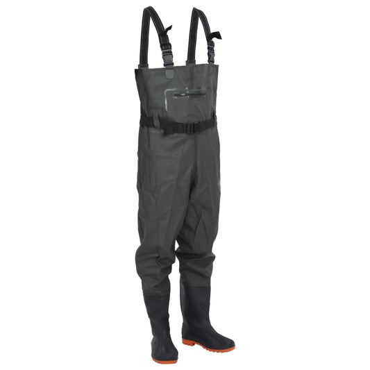 waders with boots and belt, dark green, size 38