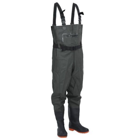 waders with boots and belt, dark green, size 43