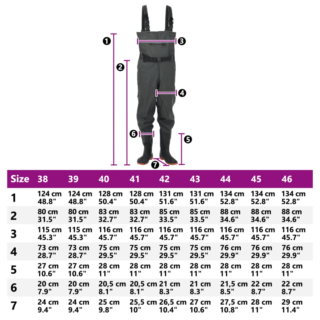 waders with boots and belt, dark green, size 45