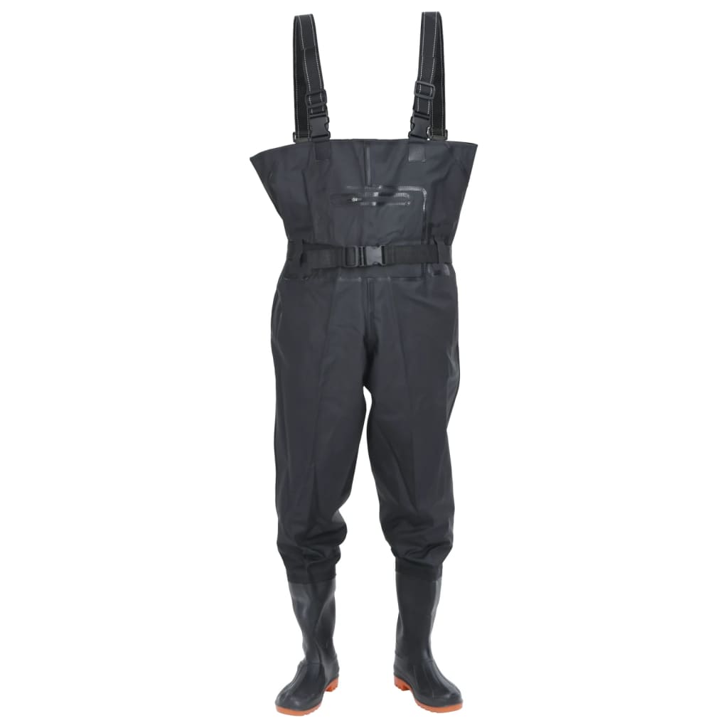 chest waders with boots and belt, black, size 39