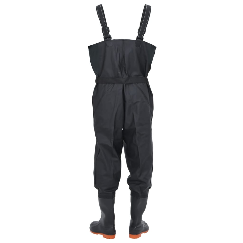 chest waders with boots and belt, black, size 39