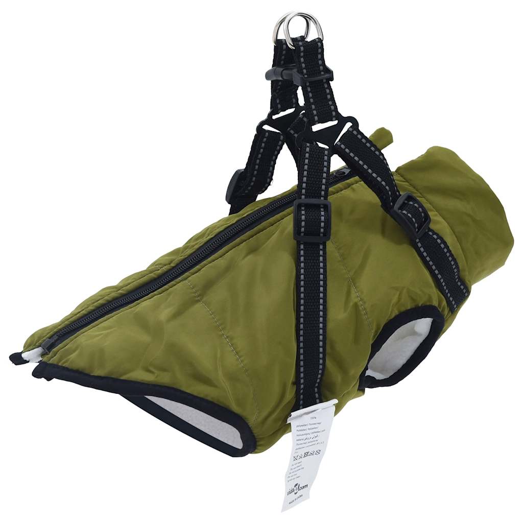 dog coat with harness waterproof reflective, military green, S