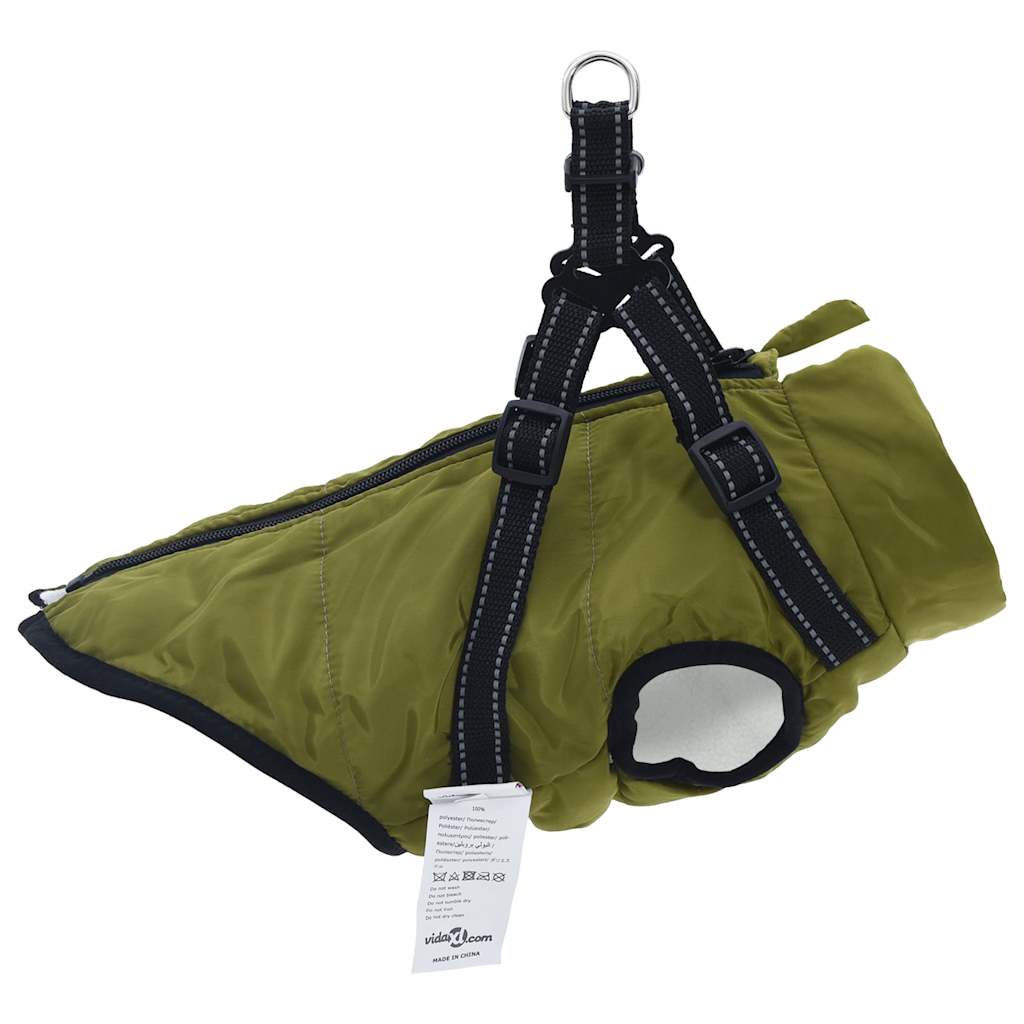 dog coat with harness waterproof reflective, military green, S