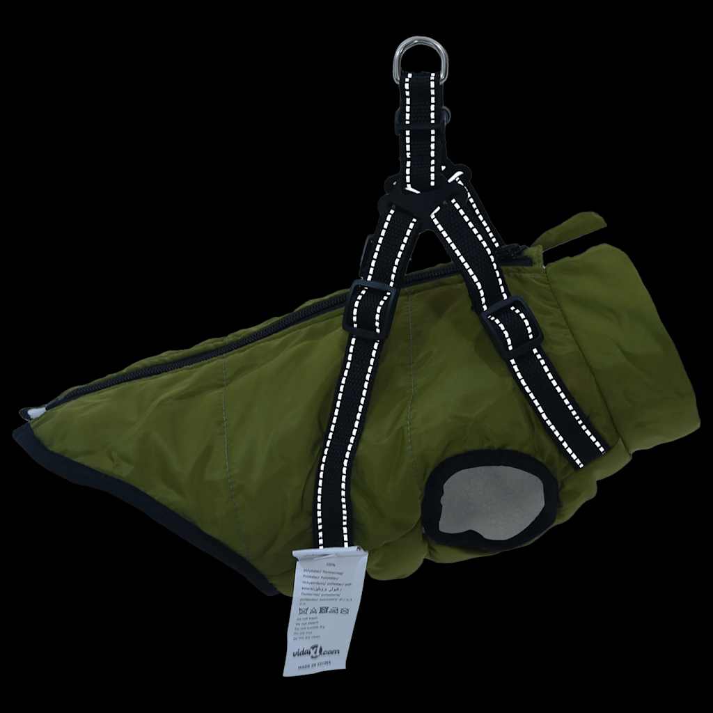 dog coat with harness waterproof reflective, military green, S