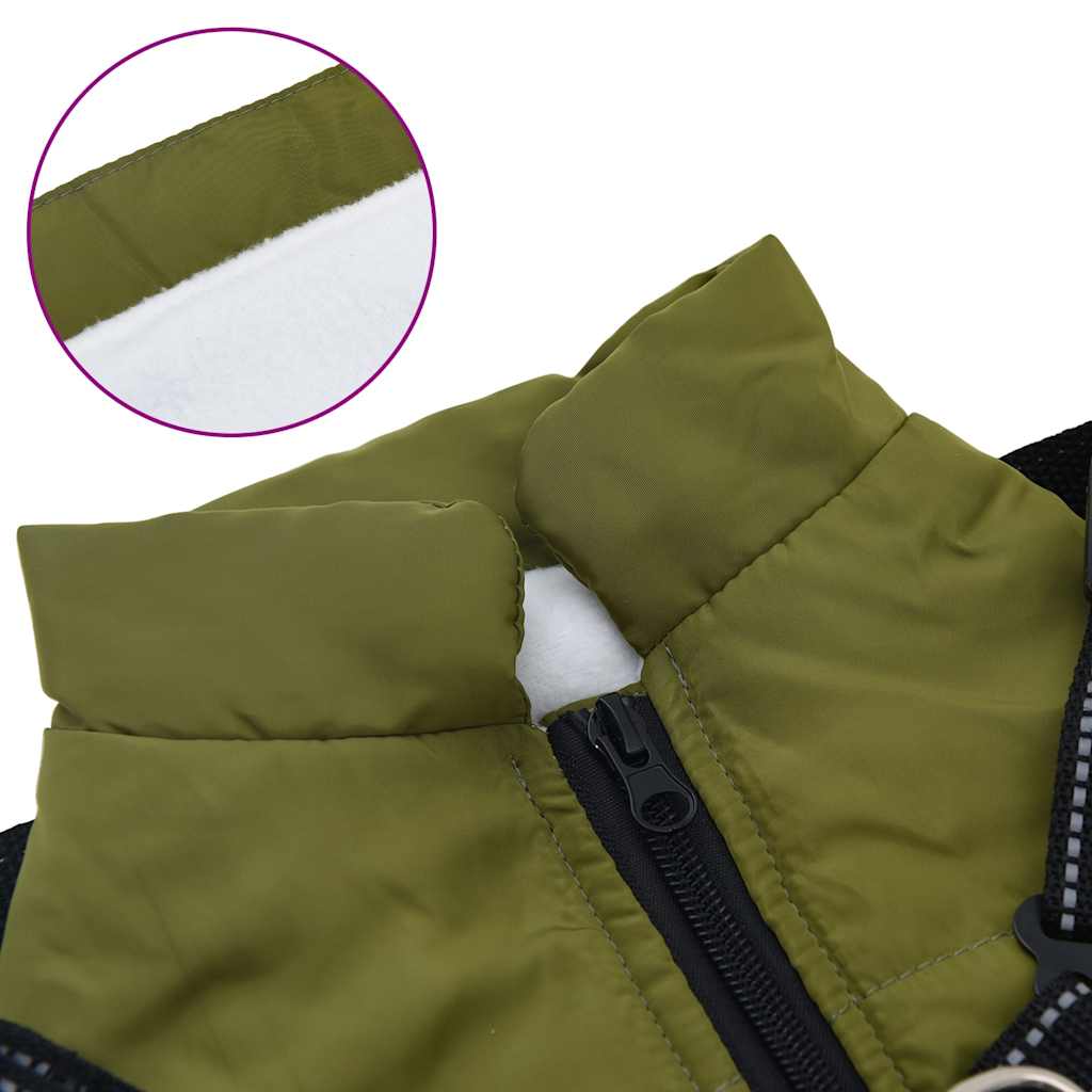 dog coat with harness waterproof reflective, military green, S