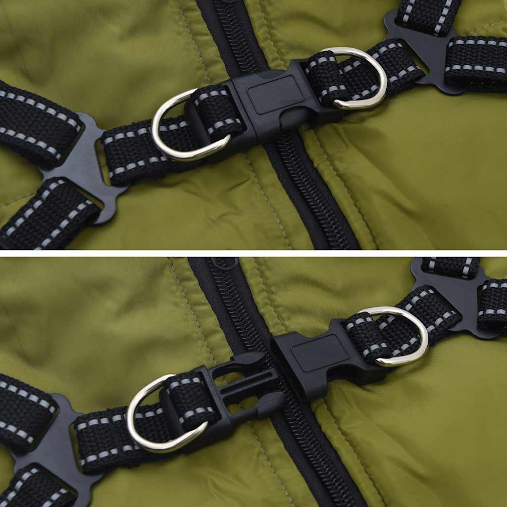 dog coat with harness waterproof reflective, military green, S