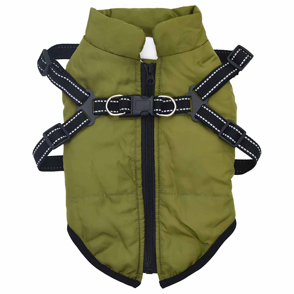 dog coat with harness waterproof reflective, military green, M