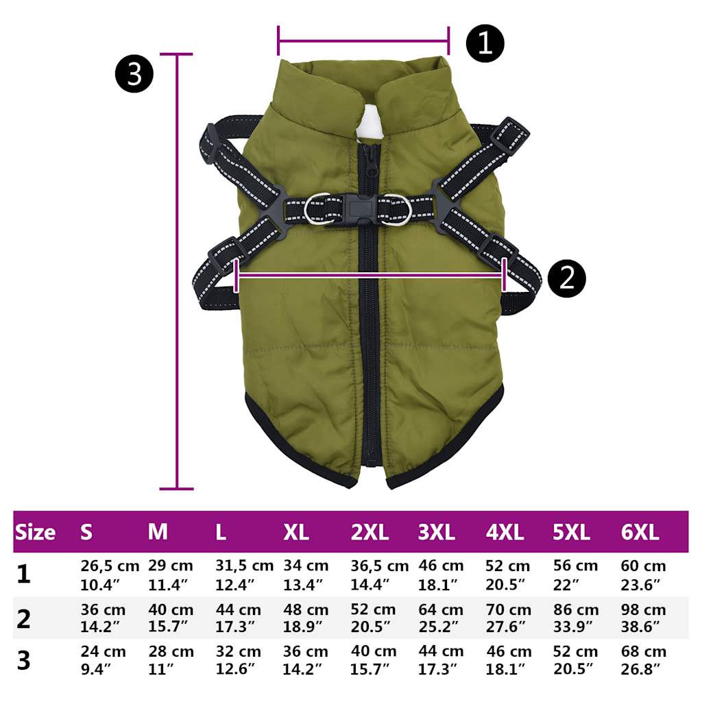 dog coat with harness waterproof reflective, military green, M