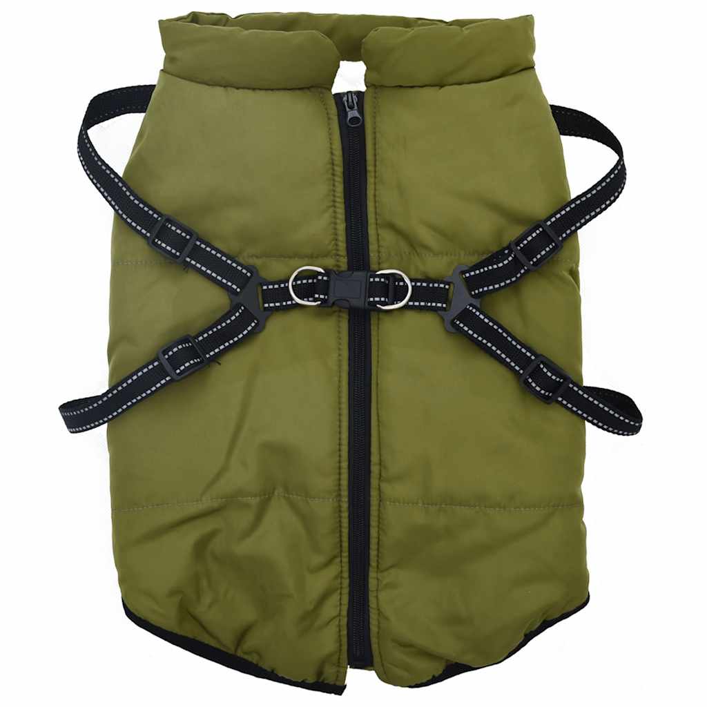 dog coat with harness waterproof reflective, military green, 3XL