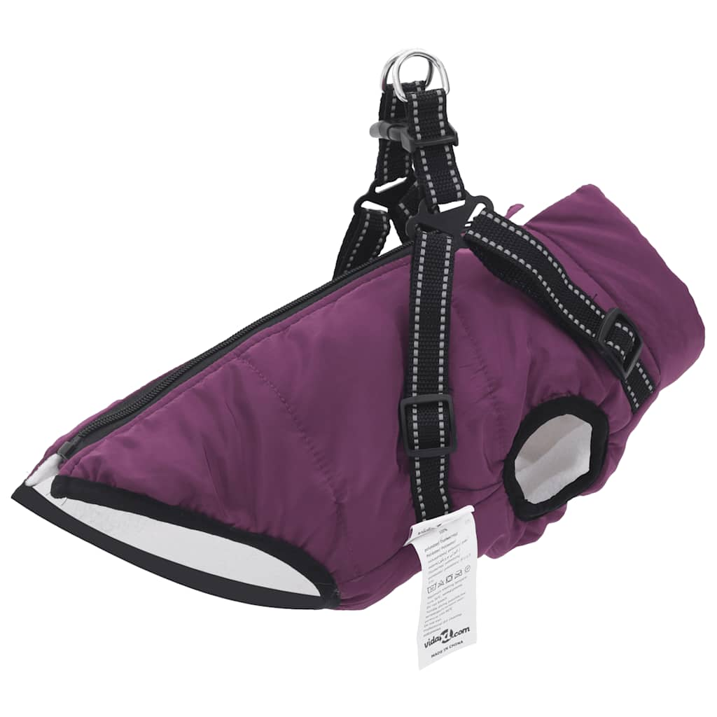 dog coat with harness waterproof reflective, purple, S