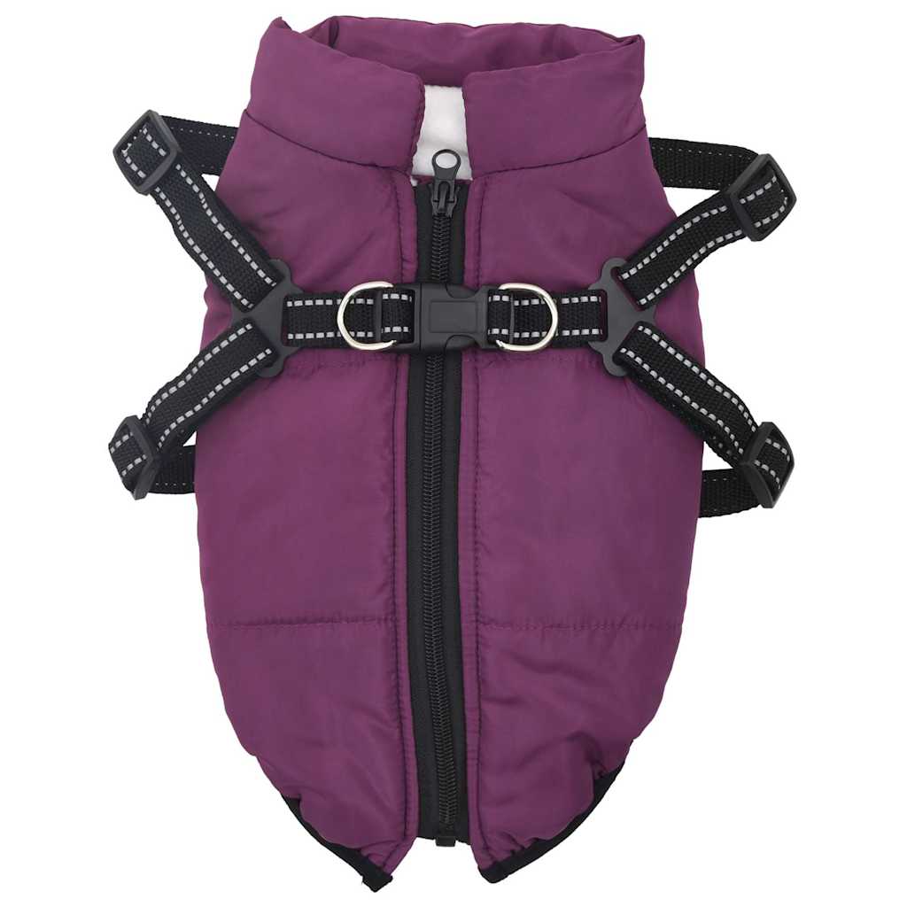 dog coat with harness waterproof reflective, purple, S