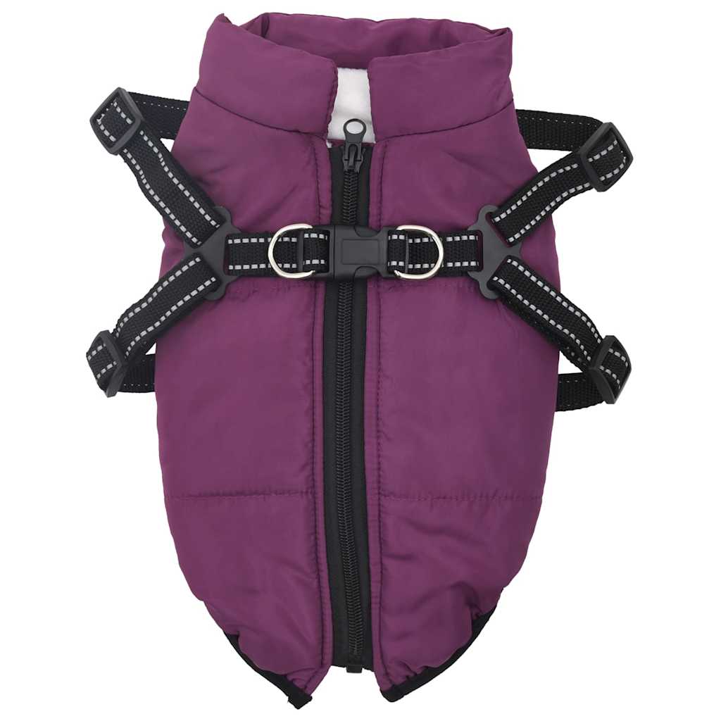 dog coat with harness waterproof reflective, purple, L