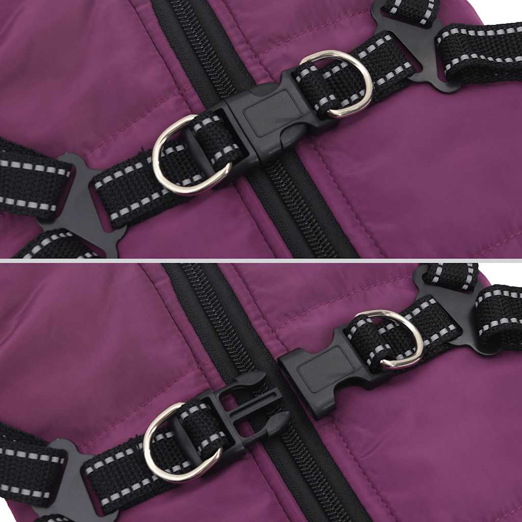 dog coat with harness waterproof reflective, purple, L