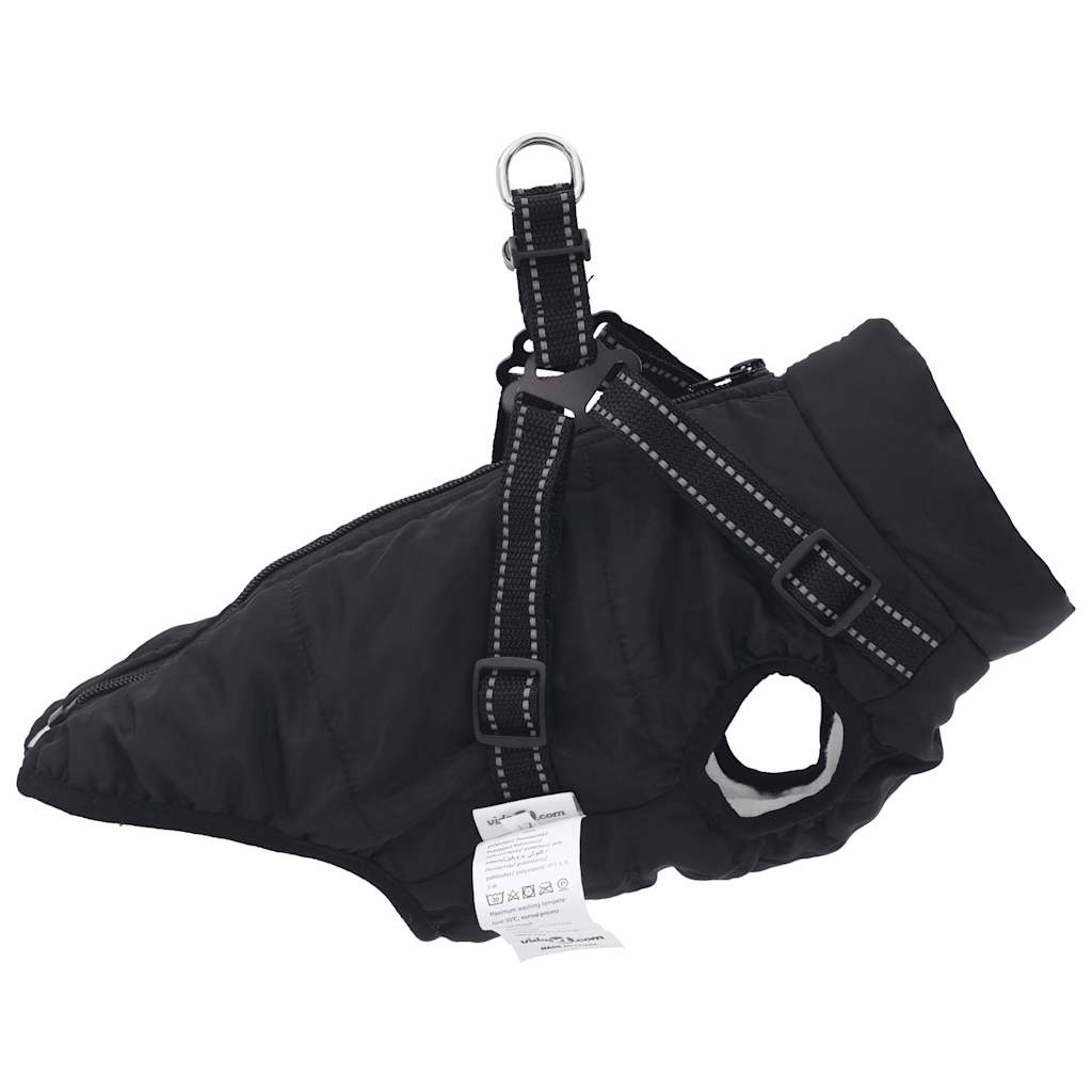 dog coat with harness waterproof reflective, black, S