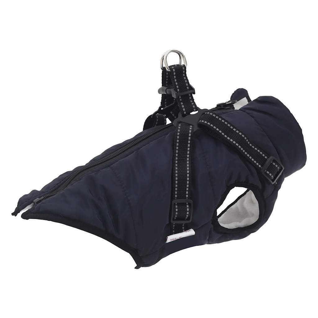 dog coat with harness, waterproof, reflective, dark blue, L