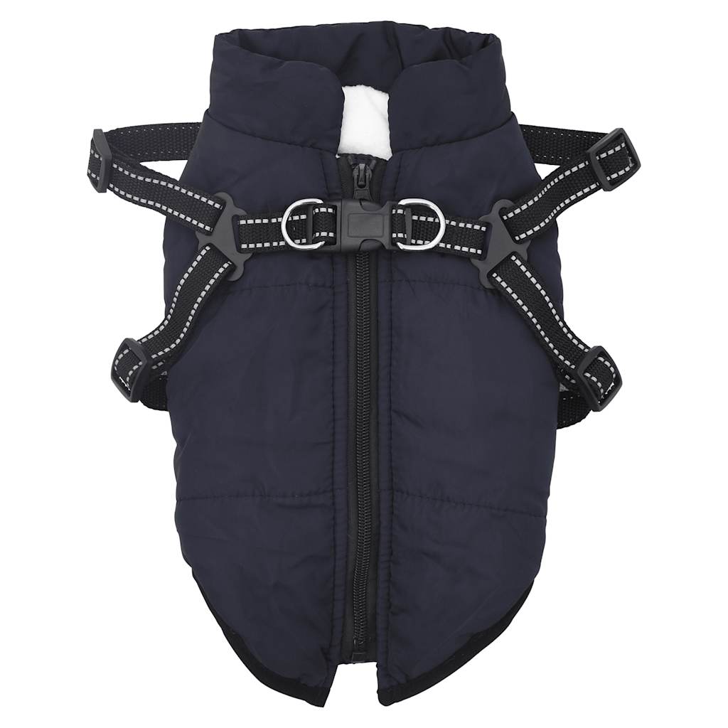 dog coat with harness, waterproof, reflective, dark blue, L