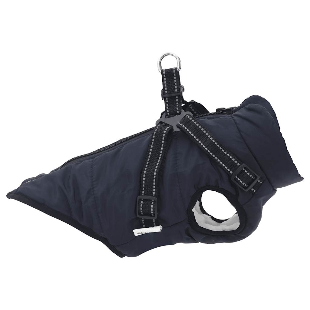 dog coat with harness, waterproof, reflective, dark blue, L