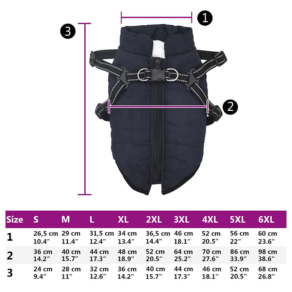 dog coat with harness waterproof reflective, dark blue, 2XL