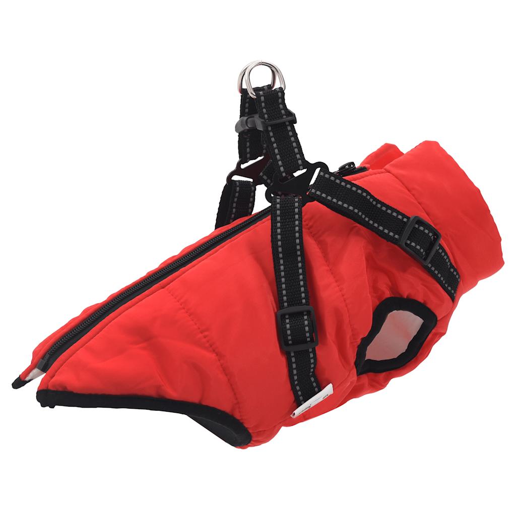 dog coat with harness waterproof reflective, red, L