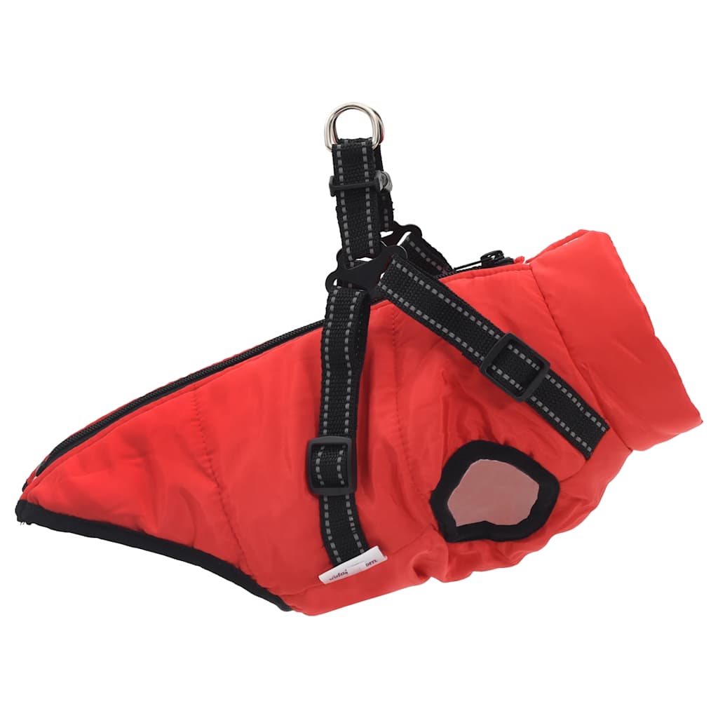 dog coat with harness waterproof reflective, red, L