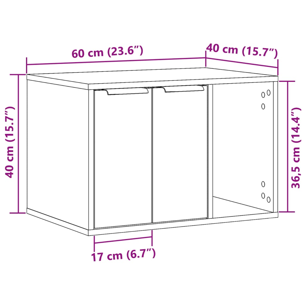 cat litter box body, concrete gray, 60x40x40 cm, artificial wood