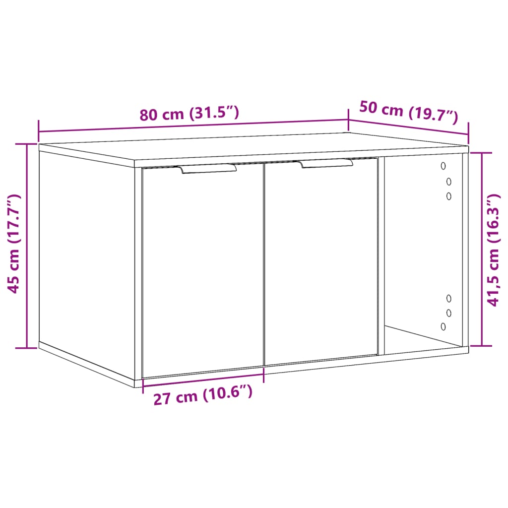 cat litter box body, white, 80x50x45 cm, artificial wood