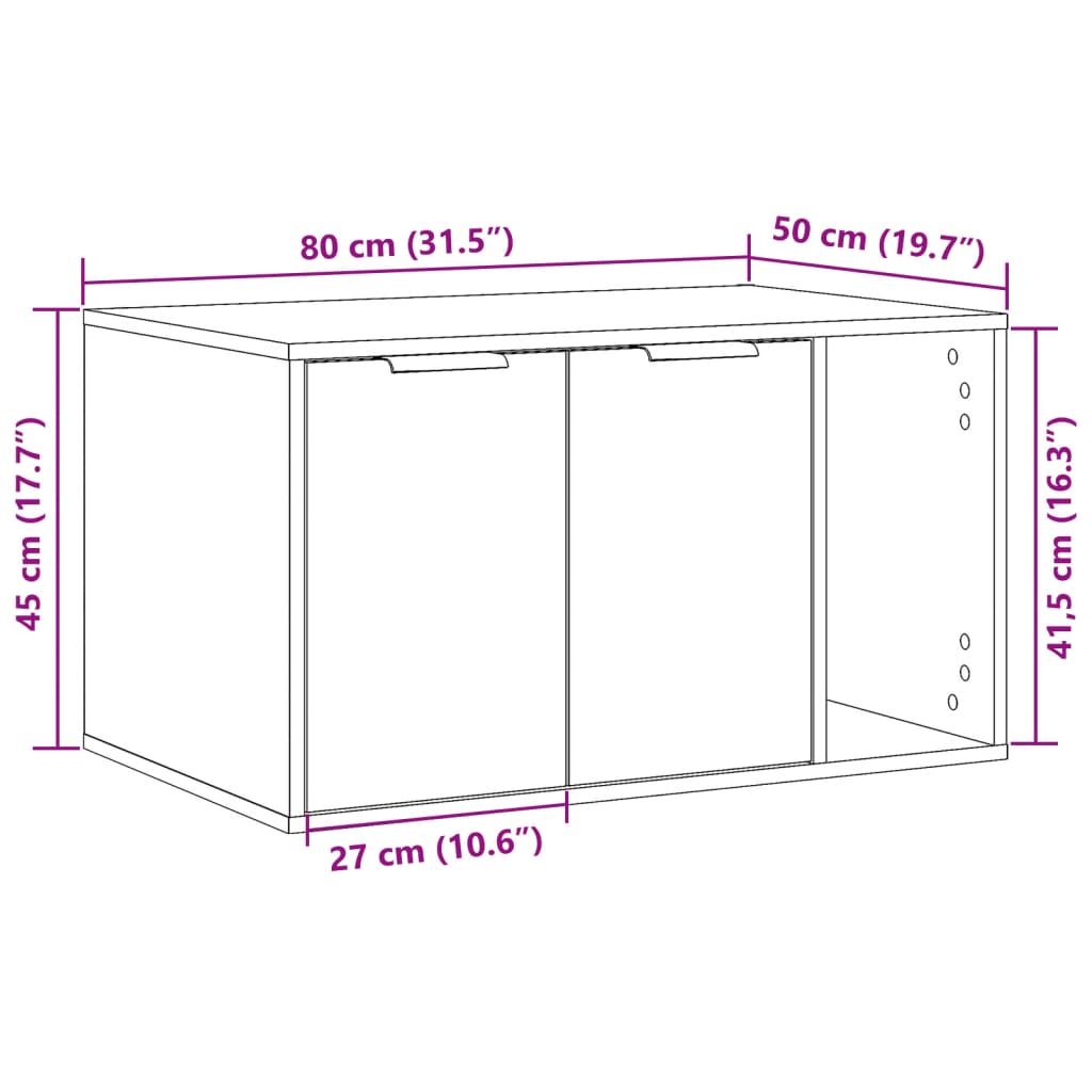 cat litter box body, smoked oak, 80x50x45cm, artificial wood