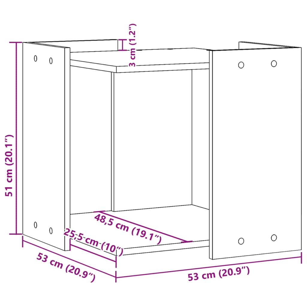 cat litter box body, black, 53x53x51 cm, artificial wood